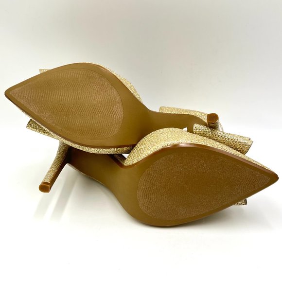 Betsey Johnson Womens Size 6.5 Gold Bow Pointed Stiletto Dress Heels Pumps Shoes - Picture 9 of 12